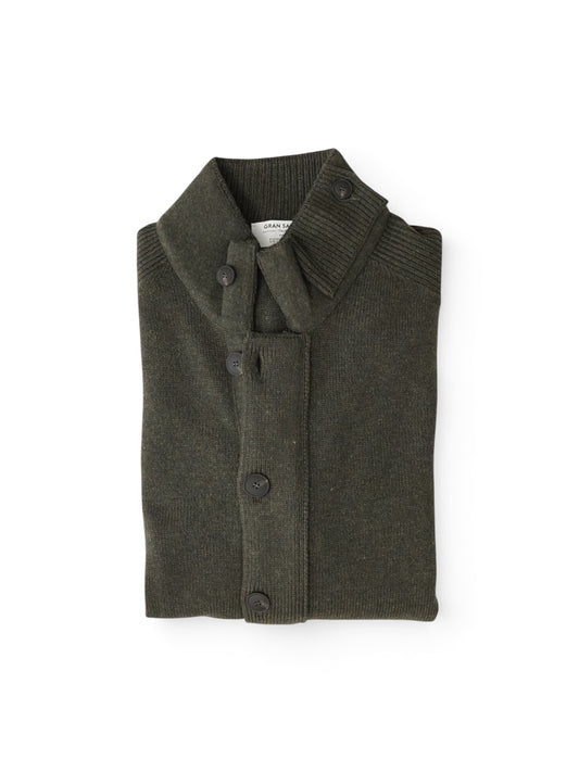 Khakigrüne Strickjacke mit Reißverschluss und Knopfleiste von Gran Sasso