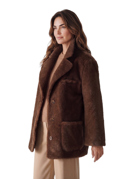 Nussbraune Webpelzjacke mit Reverskragen von Dorothee Schumacher