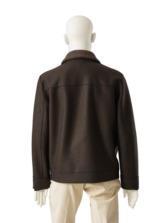 Dunkelbrauner Blouson aus gekochter Wolle von Harris Wharf London – Ansicht 4