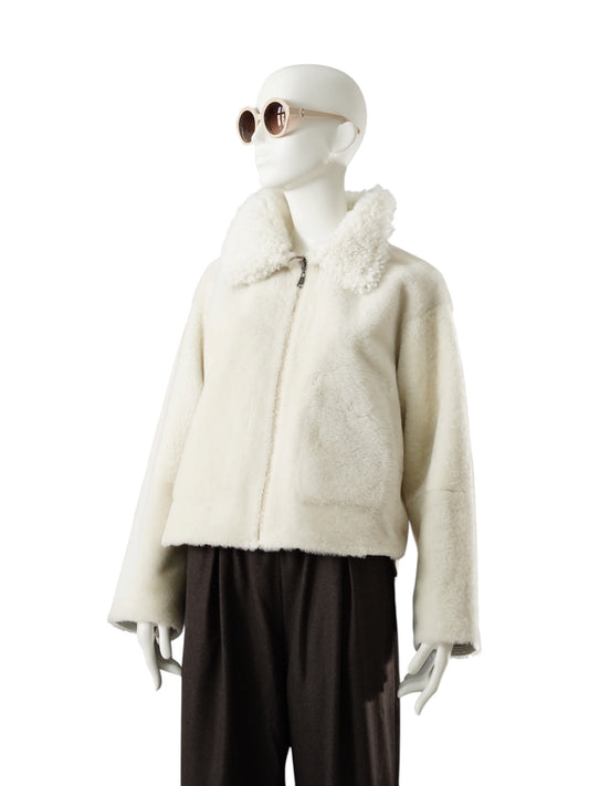 Wendbare Lammfelljacke in Wollweiß mit Reißverschluss von Werner Christ