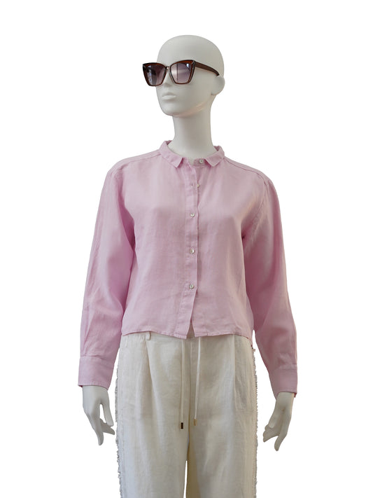 Rosafarbene, verkürzte Leinen-Bluse von Henry Christ