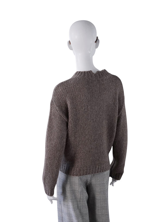 Taupefarbener Oversize-Grobstrick-Roundneck aus Kaschmir und Seide von Henry Christ – Ansicht 7