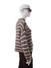 Taupe-cremefarbener gestreifter Turtleneck mit Stehkragen von Henry Christ – Ansicht 2