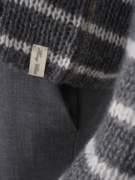 Grau-cremefarbener gestreifter Turtleneck mit Stehkragen von Henry Christ – Ansicht 6