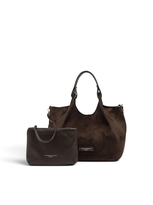 Mokkafarbene Velour-Tasche von Gianni Chiarini – Ansicht 3