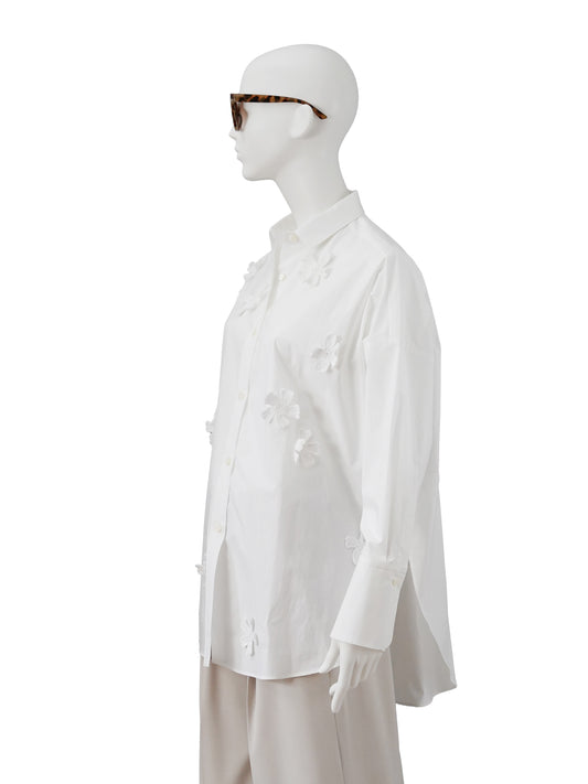 Weiße Oversize-Bluse mit Häkelblüten von ODEEH