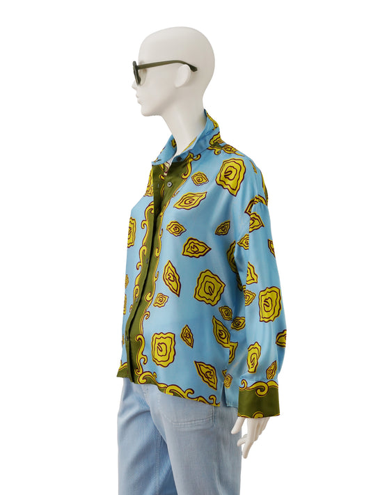 Himmelblaue Multicolor-Seidenbluse von ODEEH – Ansicht 2