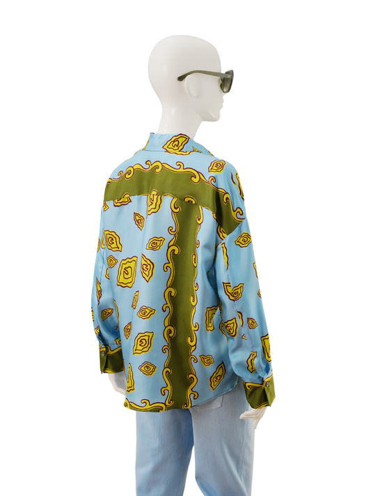 Himmelblaue Multicolor-Seidenbluse von ODEEH – Ansicht 4