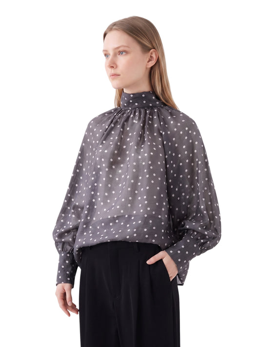 Graue transparente Punkte-Bluse mit Schleife von SoSue