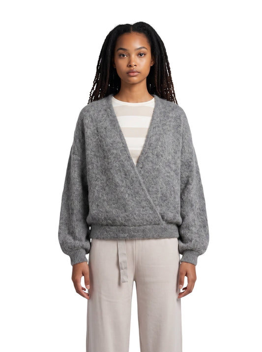 Grau melierter Kapuzen-Strickpullover aus Alpaka von 10days