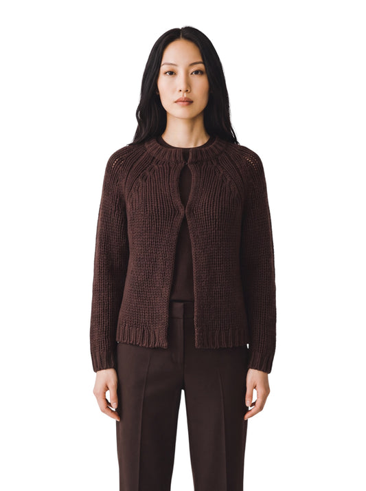 Dunkelbraune Kaschmir-Strickjacke von S. Marlon