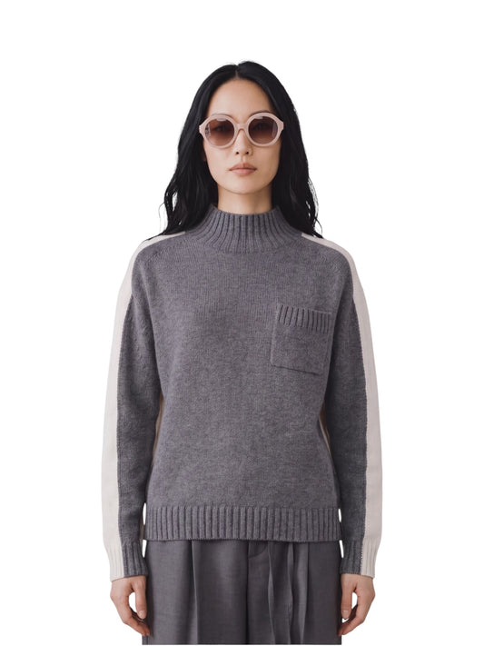 Zweifarbiger Stehkragenpullover in Grau und Wollweiß von Semicouture