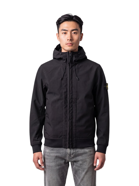 Schwarze Softshell-Jacke mit Kapuze von Stone Island