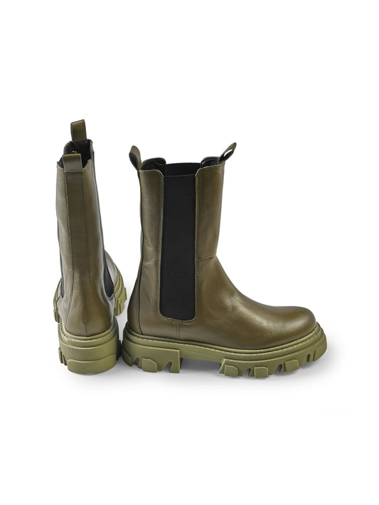 Olivfarbene Stiefelette aus Leder von Bukela – Ansicht 2