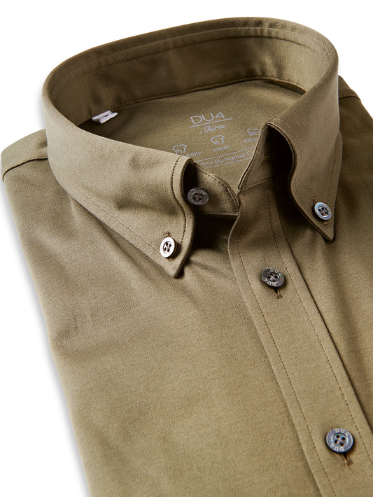 Olivfarbenes Jersey-Hemd mit Button-Down von DU4 – Ansicht 2