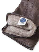 Dunkelbraune Handschuhe aus Hirschleder mit Cashmere-Futter