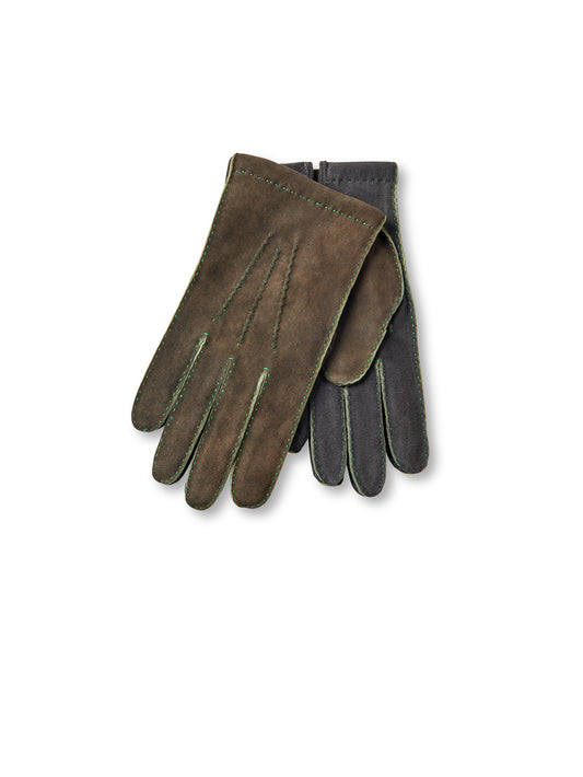 Dunkelgrüne Handschuhe aus Ziegenleder mit Kaschmir-Futter von Thomas Riemer