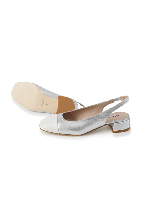 Silber-weißer Sling-Ballerina mit Absatz von Odare – Ansicht 2