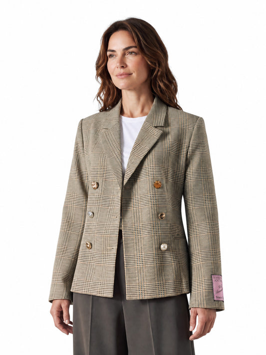 Karierter zweireihiger Blazer mit ungleichen Zierknöpfen von Essentiel Antwerp