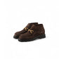 Dark brown mid-height velor loafer with bridle