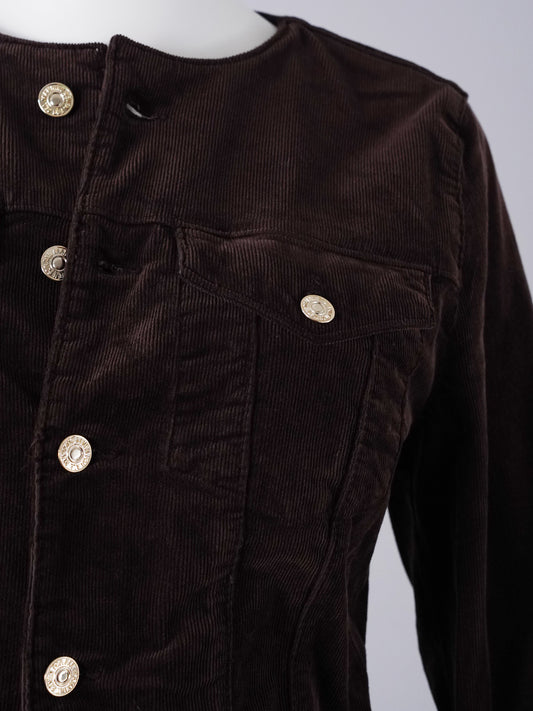 Dunkelbraune, kragenlose Cord-Jacke von 7 For All Mankind – Ansicht 4