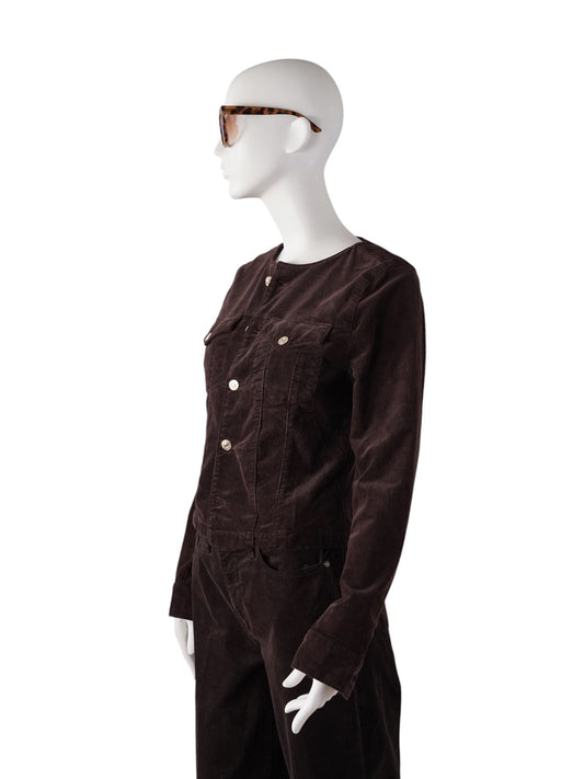 Dunkelbraune, kragenlose Cord-Jacke von 7 For All Mankind – Ansicht 5