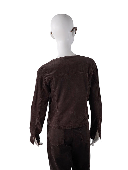 Dunkelbraune, kragenlose Cord-Jacke von 7 For All Mankind – Ansicht 6