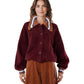 Bordeauxfarbene Fake-Fur-Jacke im College-Look