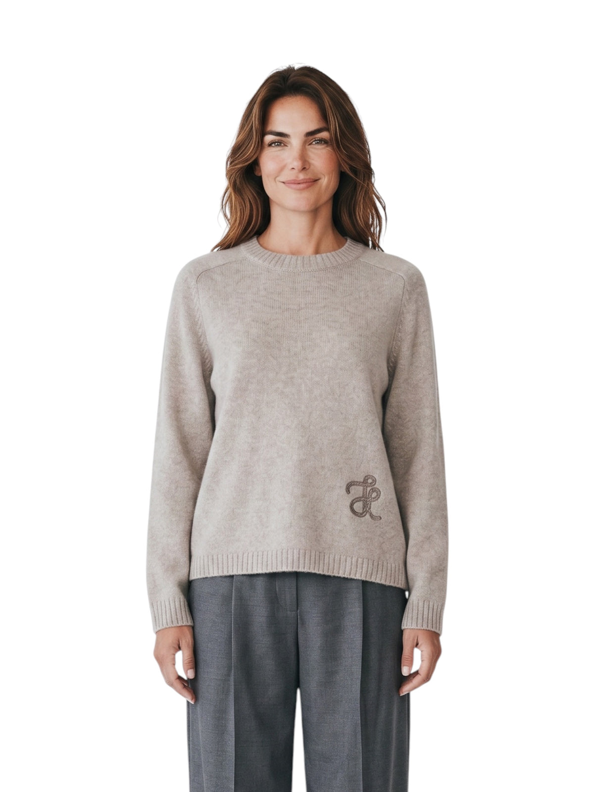 Grau-taupefarbener Rundhals-Pullover mit Logo von Hemisphere