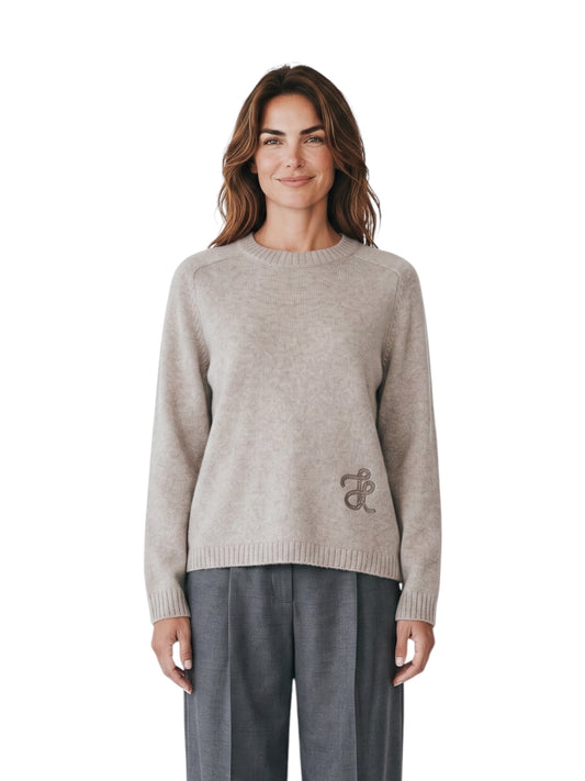 Grau-taupefarbener Rundhals-Pullover mit Logo von Hemisphere