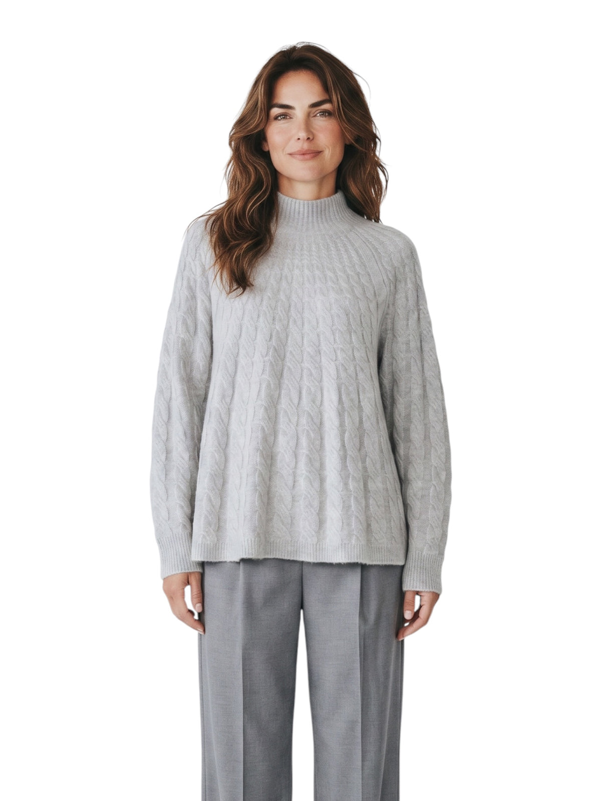 Grauer Zopfstrick-Pullover mit Stehkragen von Hemisphere
