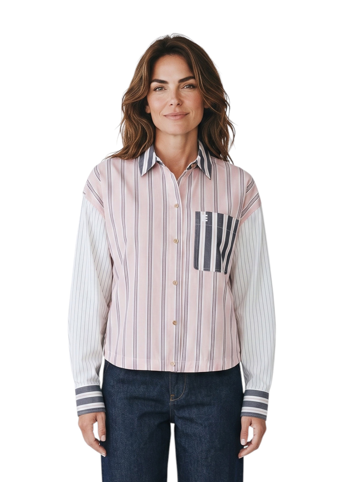Roséfarbene Hemdbluse im Streifenmix von Essentiel Antwerp