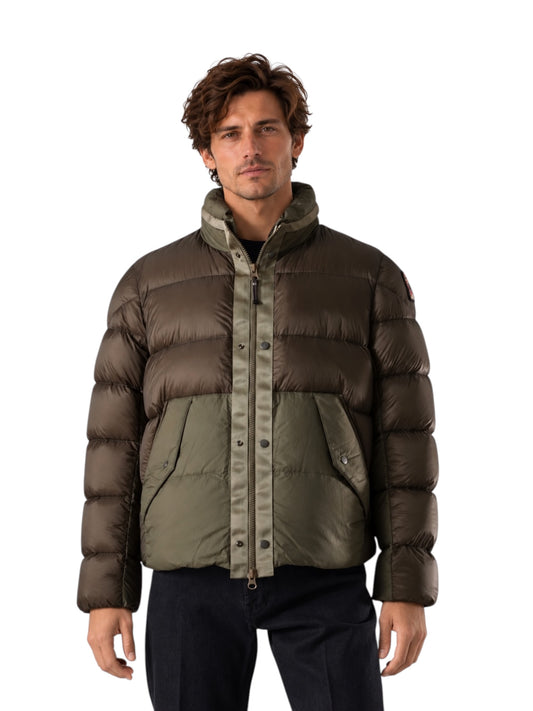 Zweifarbige Daunenjacke in Braun und Oliv von Parajumpers