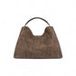 Mittelgroße, taupefarbene Velour-Tasche mit Kroko-Prägung