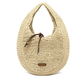 Sandfarbene, runde Bast-Tasche