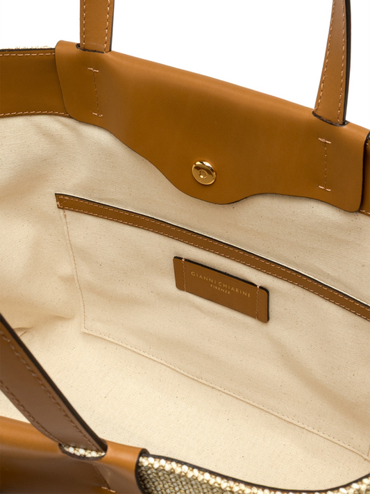 Cognac-sandfarbene Tasche mit Bast von Gianni Chiarini – Ansicht 5