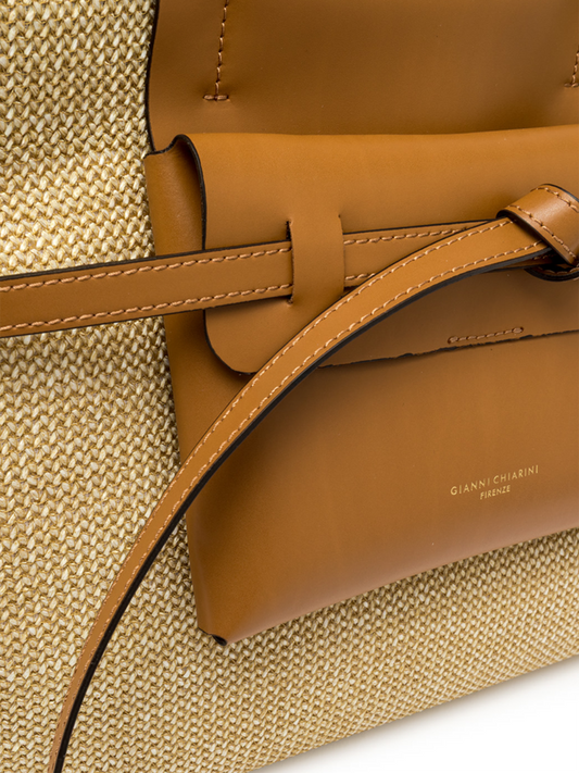Cognac-sandfarbene Tasche mit Bast von Gianni Chiarini – Ansicht 6