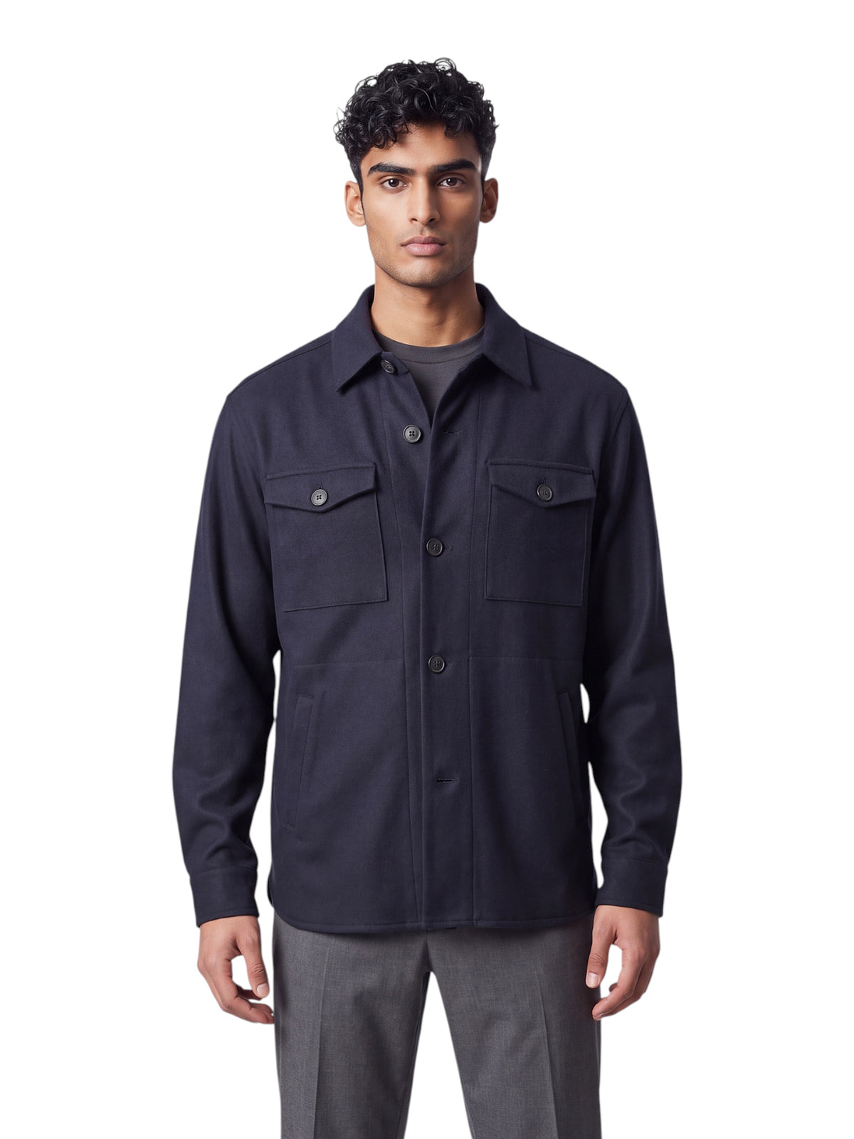 Dunkelblaues Overshirt aus Wolljersey von Harris Wharf London