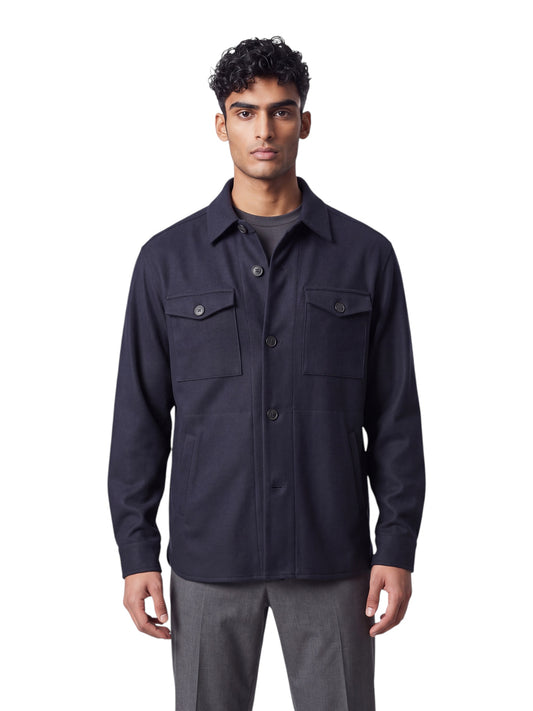 Dunkelblaues Overshirt aus Wolljersey von Harris Wharf London