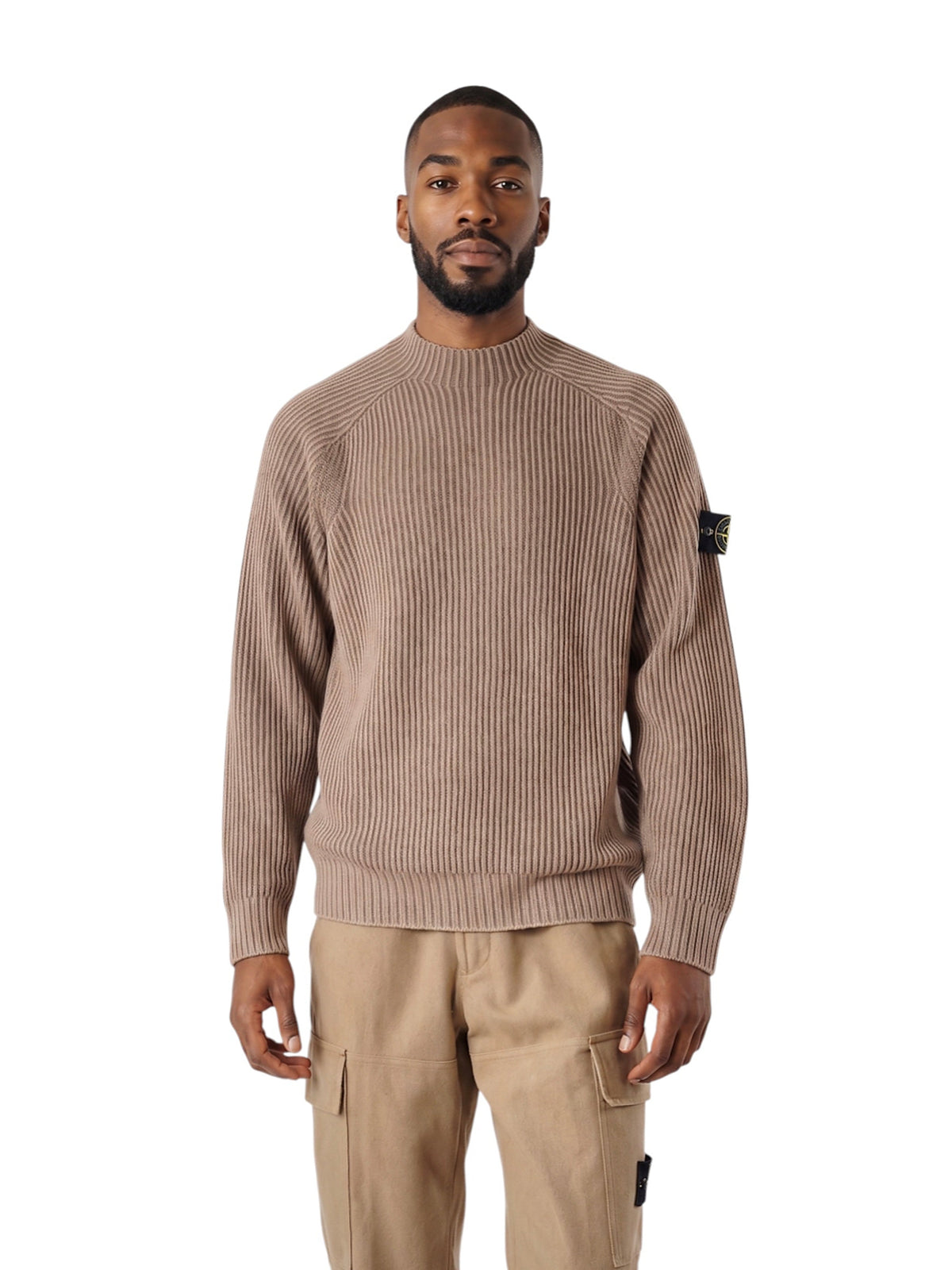 Beigefarbener Rippstrick-Pullover aus Kaschmir von Stone Island