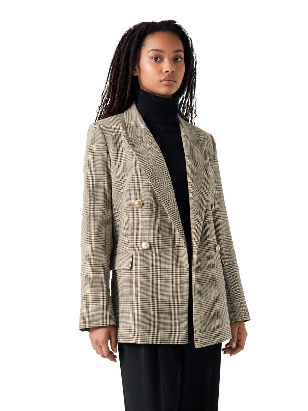 Beigefarbener Glencheck-Blazer mit Schmuckknöpfen von Essentiel Antwerp