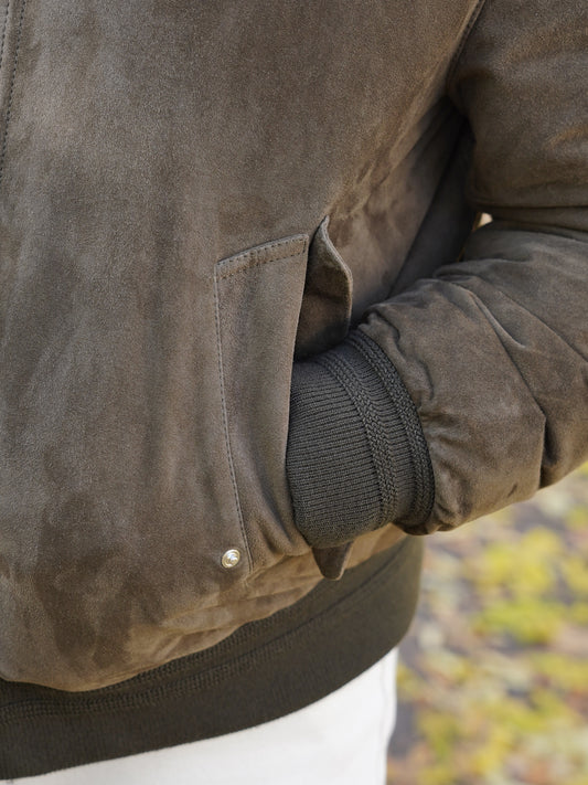 Schlammfarbene Velours-Lederjacke mit Shearling-Kragen von Valstar – Ansicht 6
