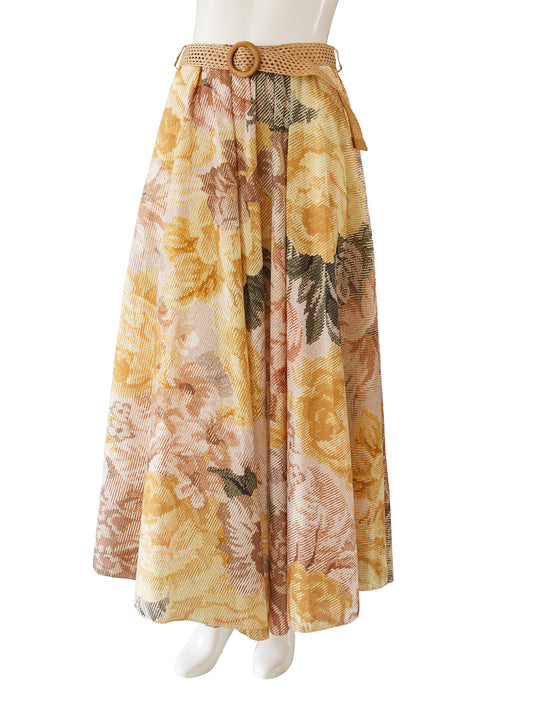 Gelber Flowerprint-Rock mit Gürtel von Vanity Square