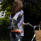 Blue/white striped blouse with green feather print
