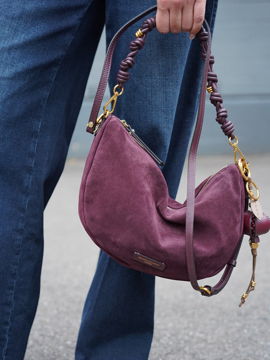 Bordeauxfarbene Velour-Tasche „Cleo“ von Gianni Chiarini – Ansicht 4
