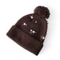 Braune Bommel-Mütze mit Schmuck-Steinen