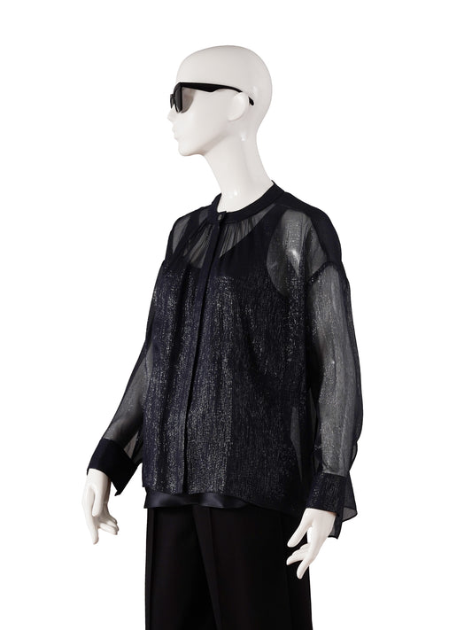 Nachtblaue Seidenbluse mit Lurexfäden von Dorothee Schumacher