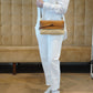 Cognac/Sandfarbene, kleine Tasche mit Bast