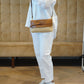 Cognac/Sandfarbene, kleine Tasche mit Bast