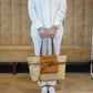 Cognac/Sandfarbene Tasche mit Bast